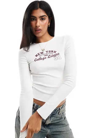 Miss Selfridge New York College League graphic tee in ecru
