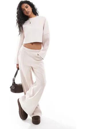 Stradivarius Co-ord soft touch seam front wide leg joggers in light