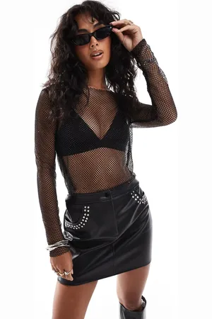 Stradivarius Fish net logn sleeve top in