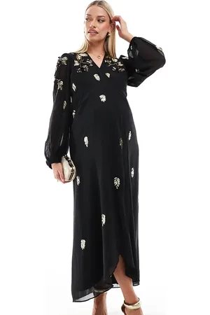 HOPE & IVY Wrap front maxi dress with gold embellishment in