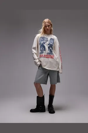 Topshop Graphic vintage motorbike long sleeve skater tee in ecru
