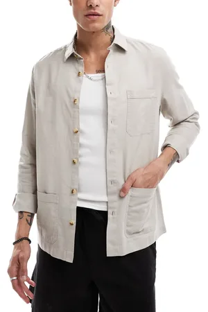 ASOS Linen blend overshirt in stone