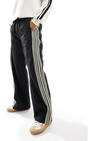 Pull&Bear Side stripe wide leg nylon jogger in