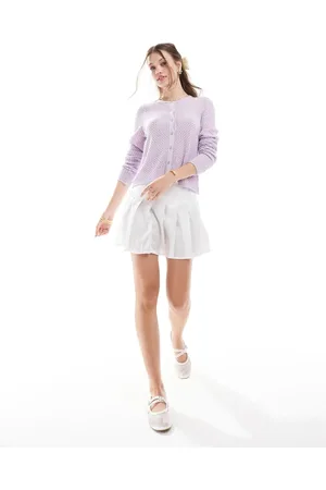 ASOS Knitted pointelle stitch cardigan with tipping detail in lilac