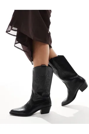 Pull&Bear Faux leather topstitched western boots in