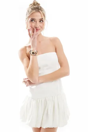 Pull&Bear Linen puff ball mini dress in