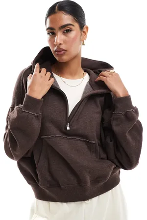 Hollister Logo zip through sweat top in chocolate