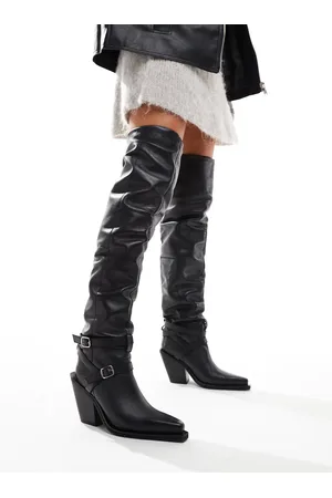 ASOS Kingfisher leather ruched over the knee boots with buckles in