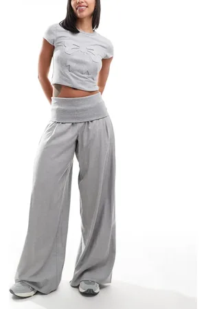 Bershka Fold over waist wide leg trousers in