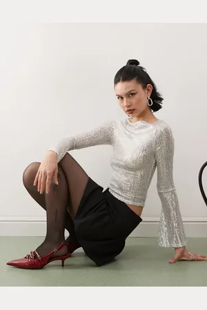 Reclaimed Sequin slash neck top in