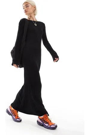 Monki Long sleeve knitted slim fit maxi dress in