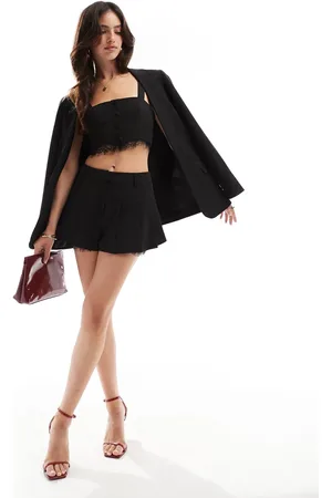 Miss Selfridge Pleated lace hem micro short in co ord