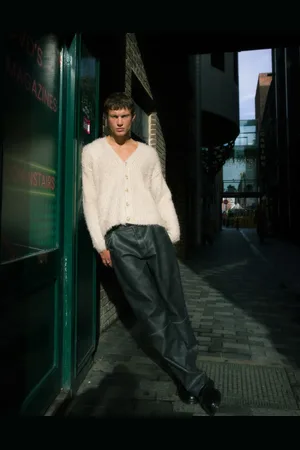 Topman Relaxed fit fluffy cardigan in ecru