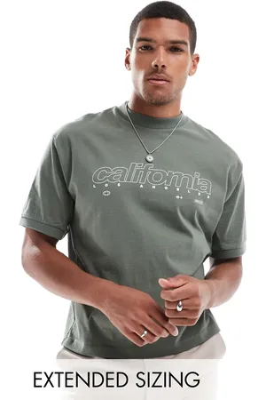 ASOS Boxy relaxed t-shirt with California chest print in khaki