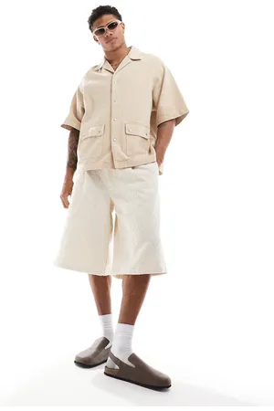 ASOS Boxy oversized revere twill shirt in beige