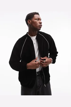 Topman Oversized fit velour full zip through with side piping detail in