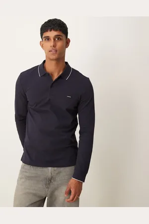 Calvin Klein Stretch pique tipped long sleeve polo in