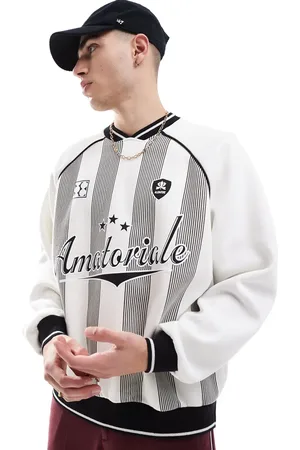 Bershka Retro striped sports sweatshirt in white