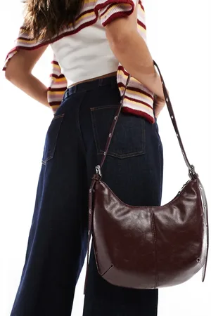 Pull&Bear Slouchy curve shoulder bag in burgundy