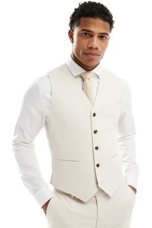 ASOS Wedding skinny suit waistcoat in stone textured basketweave