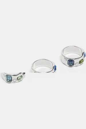 Reclaimed Unisex 3 ring pack with stones in silver
