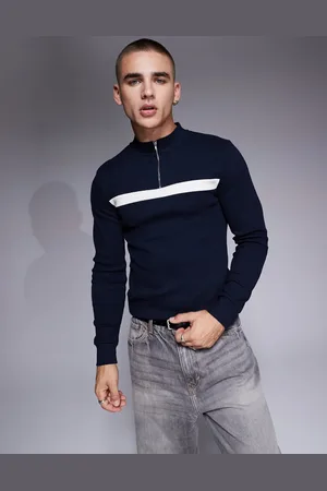 ASOS Muscle fit long sleeve rib t-shirt with half zip in
