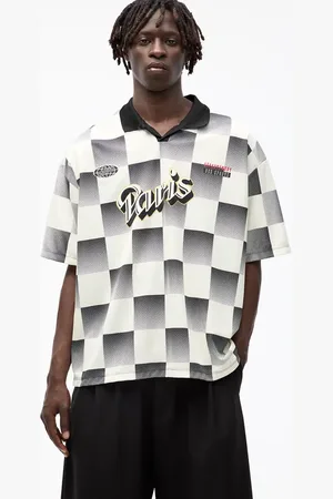 Pull&Bear Paris checkered retro sports t-shirt in ecru