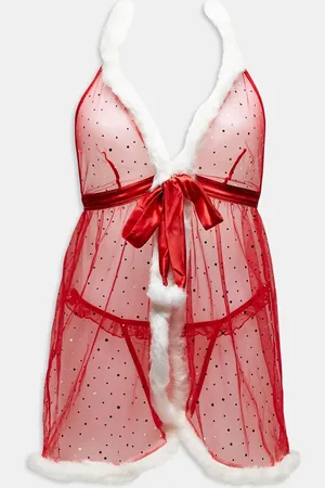 Ann Summers Let It Snow babydoll with faux fur detailing in
