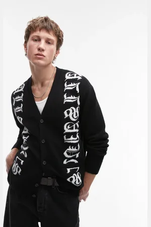 AllSaints Scripture logo knit cardigan in