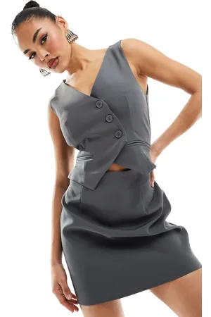 Kaiia Exclusive sleeveless waistcoat mini dress in charcoal