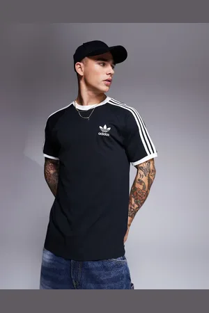 adidas 3 stripe ringer t-shirt in