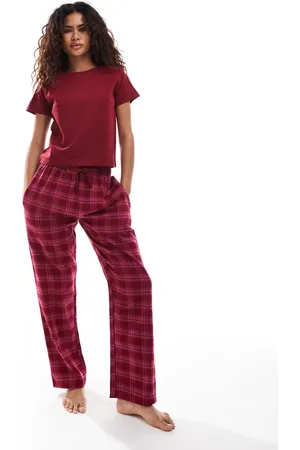Brave Soul Jersey t-shirt and wide leg check trouser pyjama set in