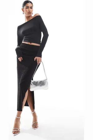 Object Stretch glitter midi skirt in