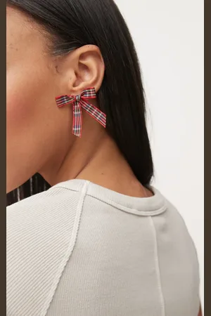 Reclaimed Festive tartan bow earrings in