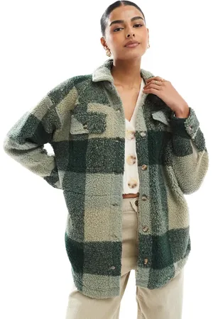 Kavu Northern Sky zip check fleece shacket in