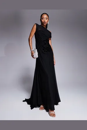ASOS Floral applique sheer maxi dress with train in