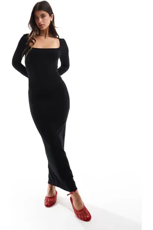 Miss Selfridge Long sleeve scoop neck maxi dress in