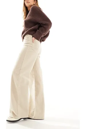 ONLY Hope high waist wide leg cord trousers in stone