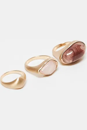 ASOS Pack of 3 rings with faux semi precious style stone set in brushed tone