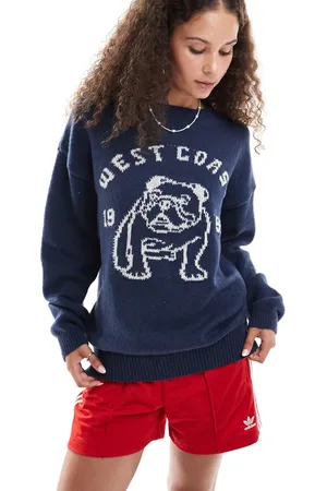 Daisy Street Relaxed knitted jumper with bulldog intarsia