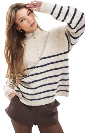 ONLY 1/4 zip jumper in beige stripe