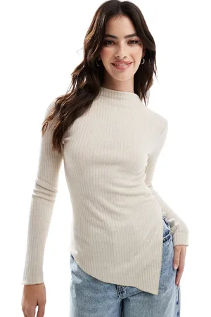 Stradivarius Asymmetric fine knit top in beige