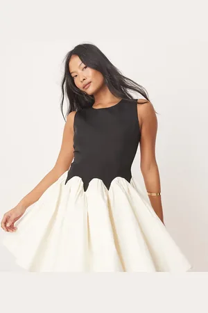 Never Fully Dressed Petite contrast drop hem mini dress in monochrome