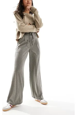 ASOS Tie belt wide leg trousers in micro dogtooth check