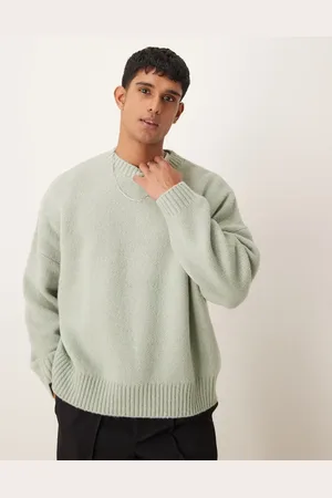 ASOS Super oversized boxy fit brushed knitted crew neck jumper in sage