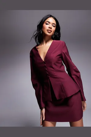 ASOS Tailored cinch waist jacket co ord in burgundy