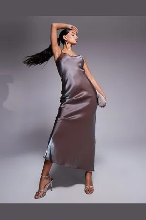 ASOS High shine metallic maxi slip dress in