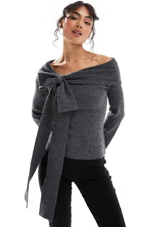 Pretty Lavish Bardot bow knitted top in