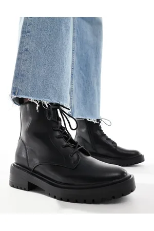 ONLY Faux leather lace front chunky boots in