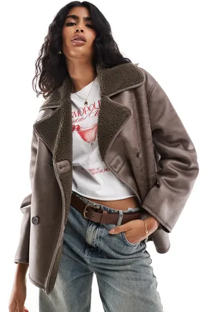 Stradivarius Faux leather aviator with borg lining in